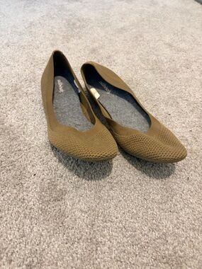 allbirds Womens Olive-Brown Knit Ballet Flats